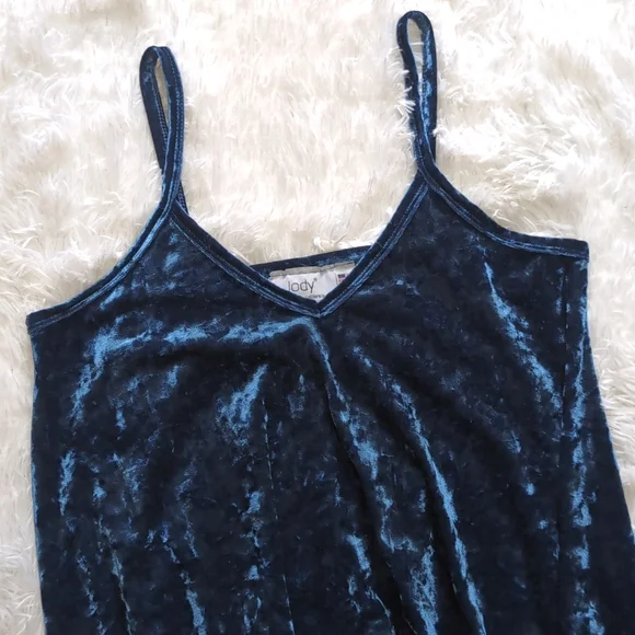 90s Jody California Blue Velvet Handkerchief Hem Midi Dress Size Large - Picture 4 of 10